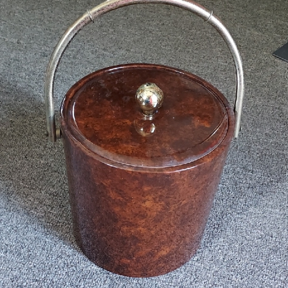 Vintage MCM, Brown Ice Bucket with Goldtone Handle